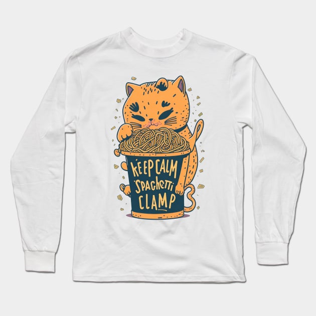 Cute Cat Eating Spaghetti: Keep Calm And Spaghetti Clamp Long Sleeve T-Shirt by ZeePixels